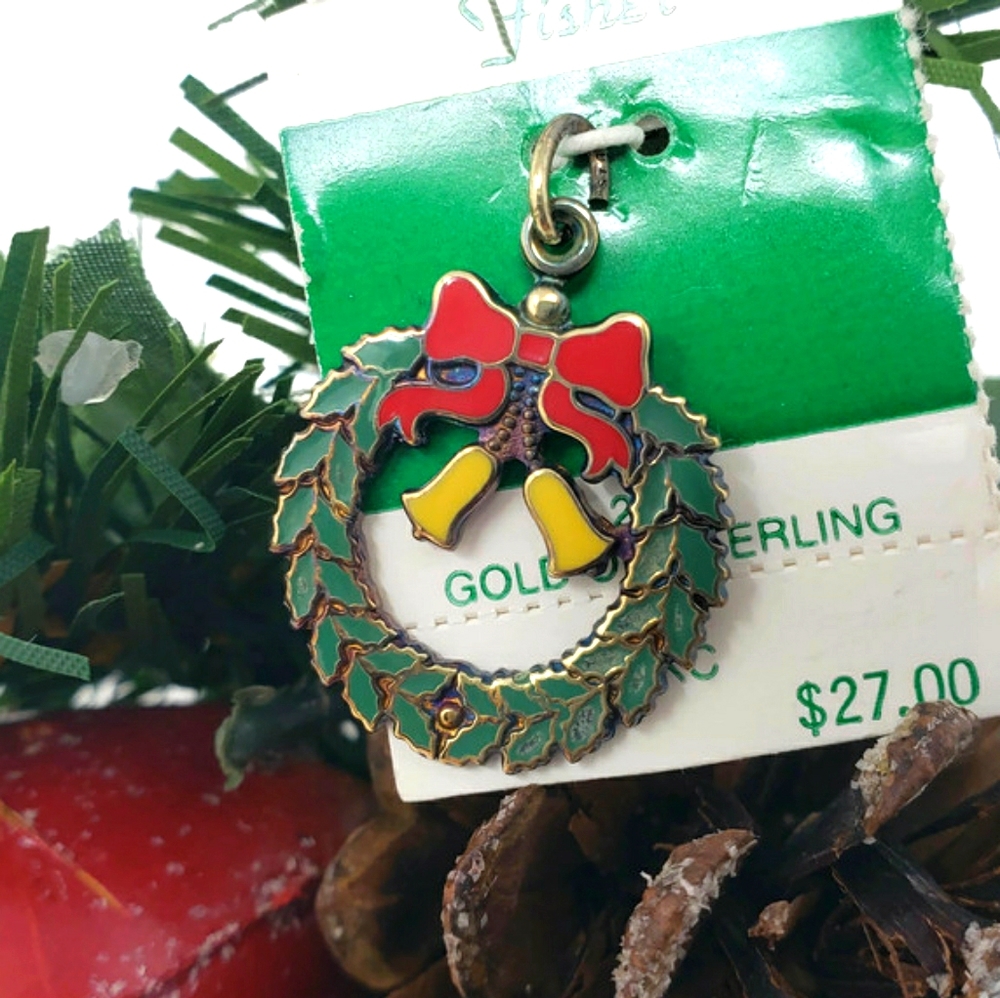 Christmas Wreath 🎄 Charm, 22k Gold on Sterling